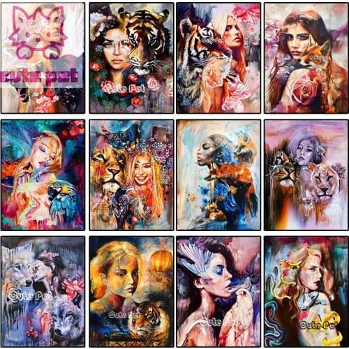 5d Diamond Painting Art oil painting woman Diy art embroidery Leopard snake tiger bird goose decorinlaid diamond art Kit mosaic