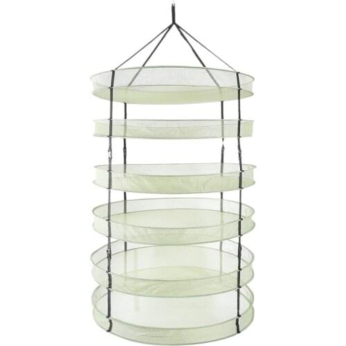 6 Layers Steel Rings Foldable Heavy Duty Hanging Dryer Collapsible Mesh Hydroponic Drying Rack Net Diameter: 60cm