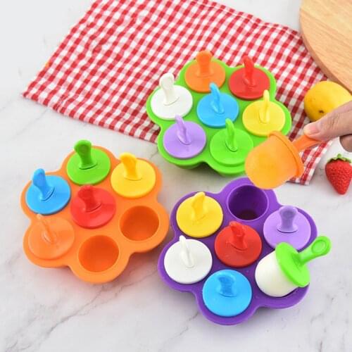 7 Cell Ice-lolly Ice Cream Model Childrens Colorful Cute Silicone DIY Mold Food Grade Ice Cream Mold Summer 16x12x3.6cm 1Piece