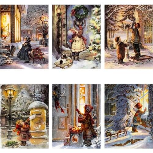 Diy 5d Full Diamond Painting Embroidery Character Square Round Drill Street Snow Girl Mosaic Furniture Decoration Hobby Gift