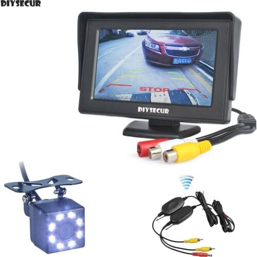 DIYSECUR Wireless 4.3" Backup Car Monitor + HD 8 x LED Car Camera Rear View Security System Wireless Parking Reversing System Ki