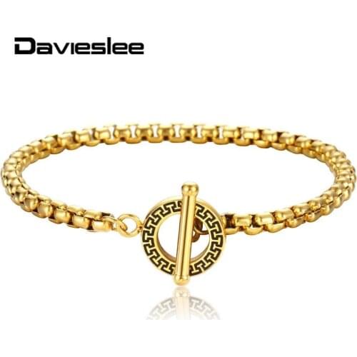 4mm Box Link Stainless Steel Bracelet for Men Women Hand Chain Unique Patterns Bangles Toggle Clasp Male Jewelry DTBS00304