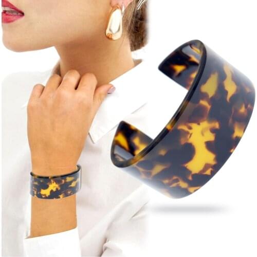 Tortoise Shell Acrylic Open Wide Women Bracelet Bangle Cuff Vintage Leopard Big Indian Famous Jewelry Round Classic Aka Sorority