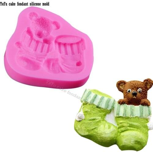 DIY 3D Sock Bear Silicone Mold Baby Fondant Mould Cake Decoration Mold Chocolate Cake bakingTools F0863