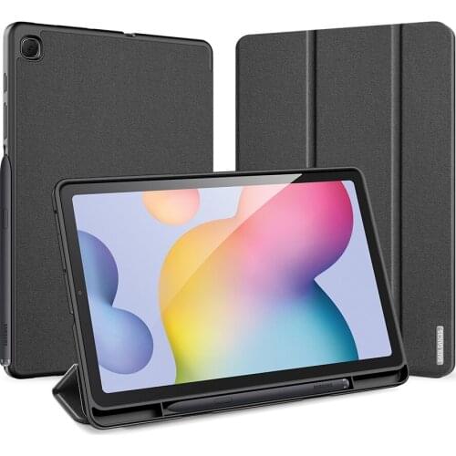 For Galaxy Tab S6 Lite 10.4 inch Folio Flip Magnetic PU Leather Case with Three-folding Holder Pen Slot for Samsung S6 Lite Tab