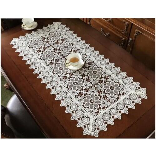 White flowers Elegant Embroidery Table Runner Pastoral Fabric Tea tablecloth, Luxury Table mat table Cover for decoration