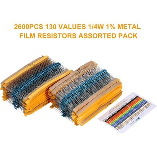 KKmoon 2600pcs 130 Values 1/4W 0.25W 1% Metal Film Resistors Assorted Pack Kit Set Lot Resistors Assortment Kit