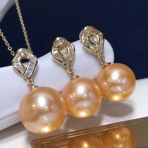 Pearl Jewelry Set Fine Jewelry 18K Gold Natural Champagne Gold Pearl 10-13mm Females Jewelry Sets for Women FIne Jewelry Sets