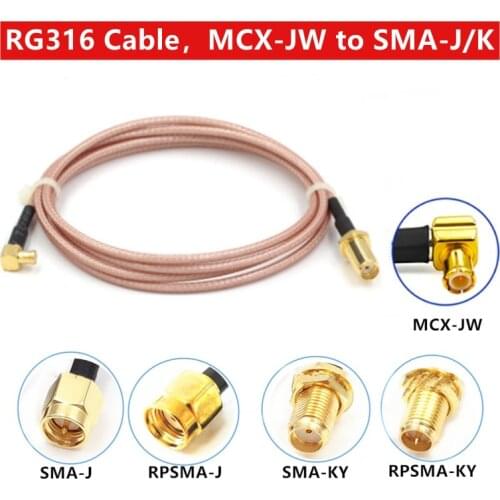 MCX-J curved male to SMA-K-J female male RG316 line sma to mcx extension cable