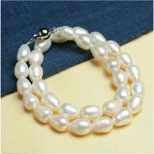 Natural White 8-9mm Rice Akoya Cultured Pearls Necklace Jewelry 18