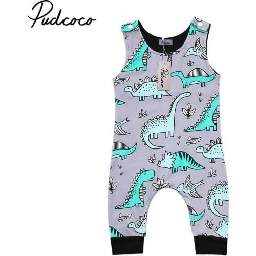 2018 Brand New Newborn Toddler Baby Boy Girl Jumpsuit Casual Dinosaur Cartoon Animal Romper Outfit Summer Sleeveless Sunsuit