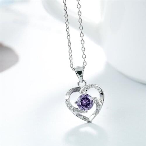 Sole Memory Sweet Romantic Heart Purple Crystal Gift Fresh Cute 925 Sterling Silver Clavicle Chain Female Necklace SNE401