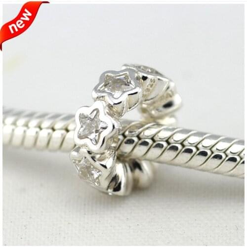 Fits for Pandora Beads Bracelets Star Charms 100% 925 Sterling Silver Jewelry with Clear CZ Free Shipping