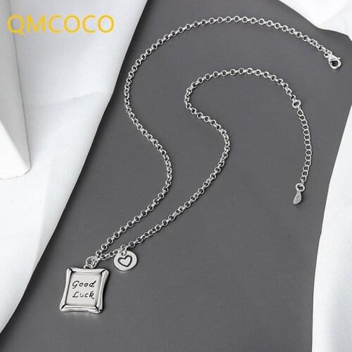 QMCOCO 925 Silver Sweater Necklace Punk Hip Hop Vintage Simple Good Luck Pendant Chain For Woman Party Jewelry Gifts
