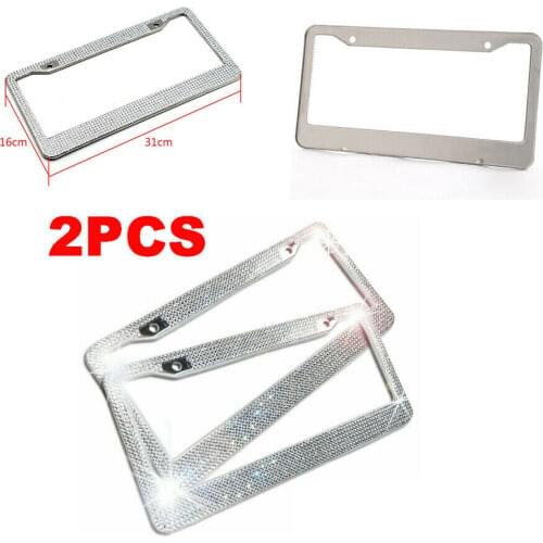 2PCS USA Stainless Steel Car Bling Crystal Shine Car Auto License Plate Frame Women Luxury Gift