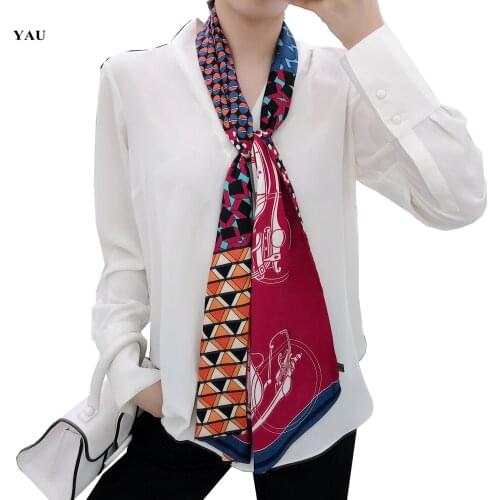 160cm*20cm Luxury Brand Horse Carriage Long Scarf Women Double-sided Twill Silk Scarves Ladies Head Scarf Handkerchief Women Tie