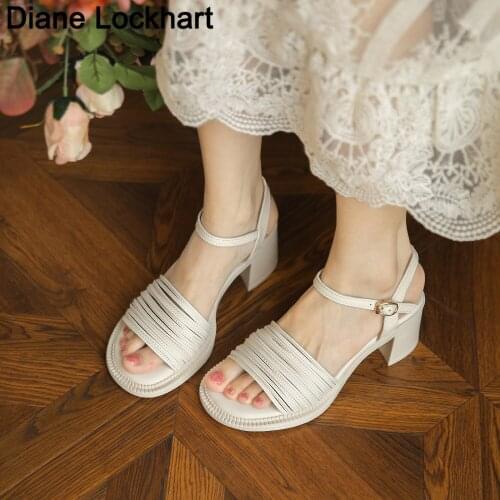 Fashion Block Heels Breathable Sandals Women Shoes Summer Classic Black Beige Womens Sandal Elegant Peep Toe Brand Sandalen 41