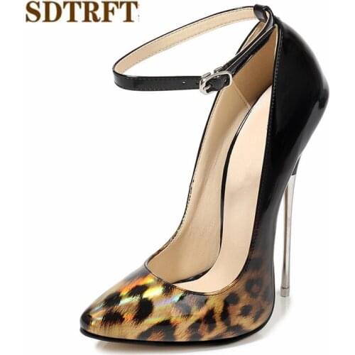 SDTRFT spring autumn zapatos mujer 16cm Metal thin high heels wedding shoes woman Leopard Pointed Toe Female Party Buckle pumps