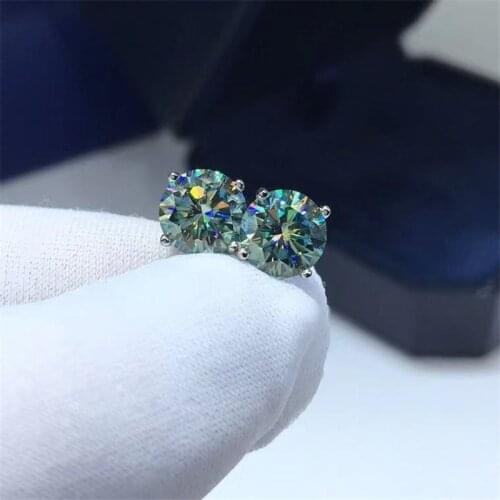 Passed Diamond Test Excellent Green Moissan Diamond 4 Prong Stud Earrings Gem Earrings Women Fine Jewelry Fashion Luxury Jewelry