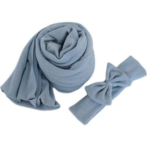Newborn Knit Stretch Wrap Baby Jersey Wrap and Headband Set Swaddle Blanket Baby Basket Filler Newborn Photography Props
