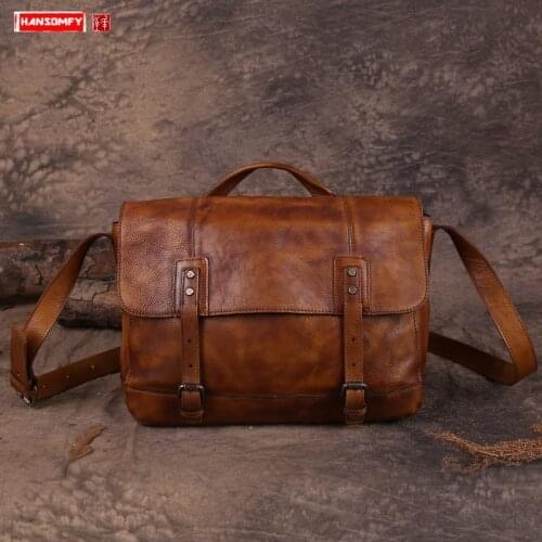Vintage Distressed Leather Men Shoulder Bag Portable Messenger Bag Street Leather Bags Hand-colored Motorcycle Tide Male Soft