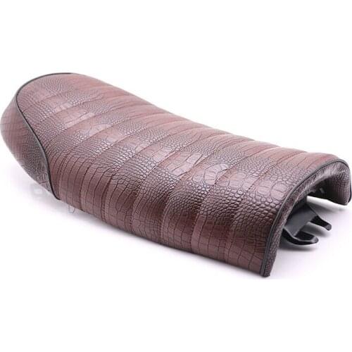 Brown Alligator Leather Cafe Racer Seat Vintage Flat Saddle Flat pan Retro Seat For Kawasaki KZ Z TR W KZ400 KZ550 K750 Z650