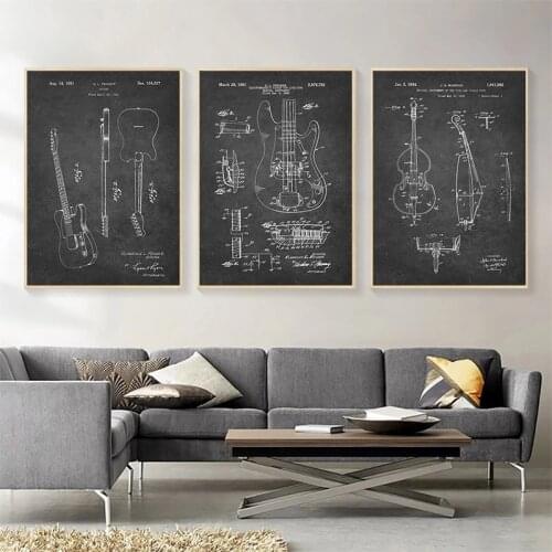 Vintage Music Instrument Guitar Anatomy Student Poster Wall Art Canvas Print Painting Decorative Picture Music Training Decor