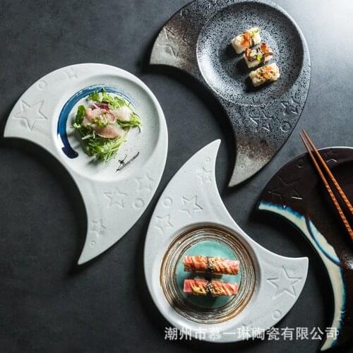 Japanese hand-painted moon plate ceramic plate restaurant raw meat western food plate sushi plate plate plate