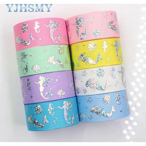 YJHSMY G-18609-437 25 mm 10 yards laser Silver Cartoon love Printed grosgrain ribbon DIY headdress wedding gift wrap