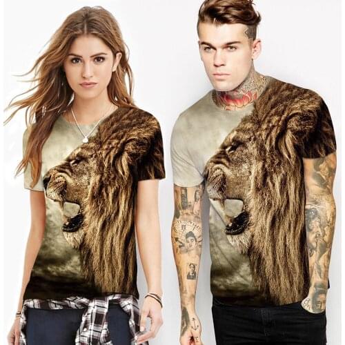 One line Fox Lion Funny T Shirt 3d Print Men Women Summer T-shirts Short Sleeve Casual Brand Clothing Plus Size Tee Tops