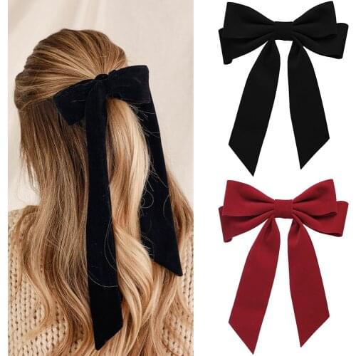 Red Black Velvet Big Bow Hairpin For Women Girls Satin Trendy Ladies Hair Clip Cute Barrette Oversize Floral Hair Accessories