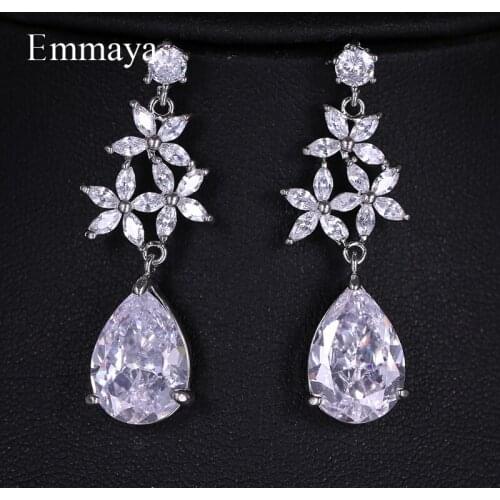 Emmaya Charm Flowers Blossoming Stud Earrings for Women Wedding Cubic Zircon White Gold Color Fashion Jewelry Gift Brincos