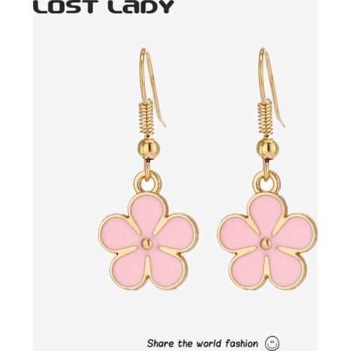 Lost Lady 2021 Fashion Bohemian Five Petals Flower Earrings Womens Retro Rhinestone Flower Dangling Earrings Party Jewelry