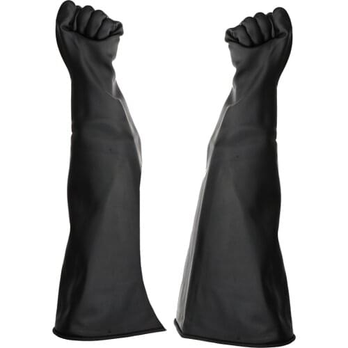 1Pair 70cm Reusable Industrial Anti Chemical Acid Alkali Rubber Gloves Black