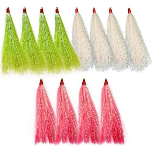 12pcs/Set Fishing Bucktail Teaser With Brass Tube Crystal Flash Inserted For Cod Fluke Saltwater Fishing