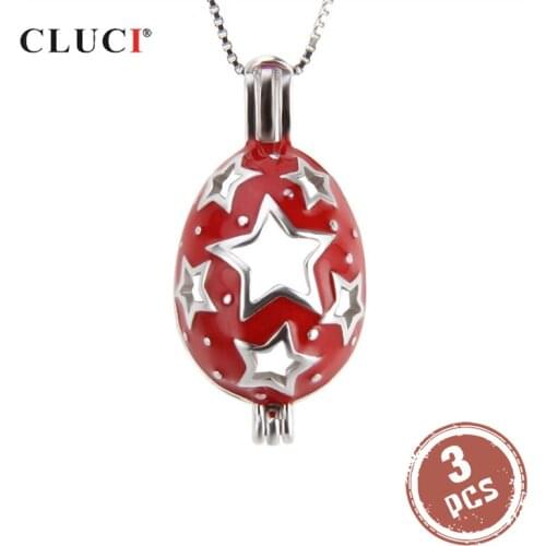 CLUCI 3pcs Silver 925 Resurrection Oval Easter Egg Pendant for Women Jewelry 925 Sterling Silver Pearl Locket Pendant SC263SB