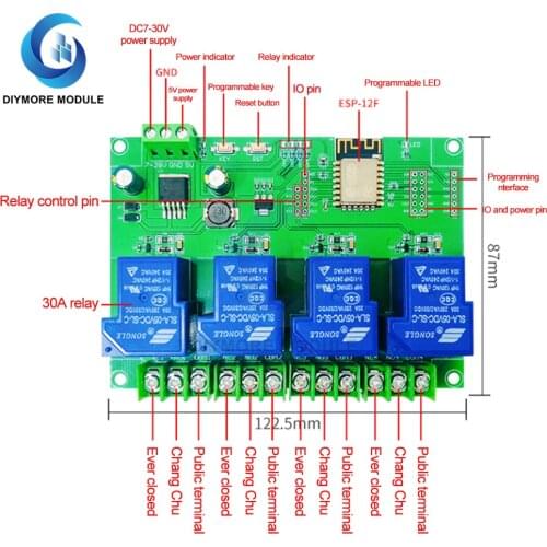 ESP8266 WIFI 4 Channel Relay Module ESP-12F Development Board DC 5V 7-28V 30A For Arduino Smart Home Wireless Control