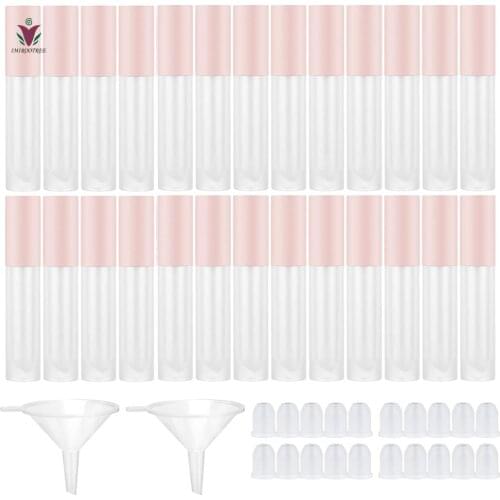 50pcs 5ml Empty Round Frosted fillable Cosmetic Tubes with pink cap for DIY Lip Gloss Balm Cosmetic Travel Toiletries