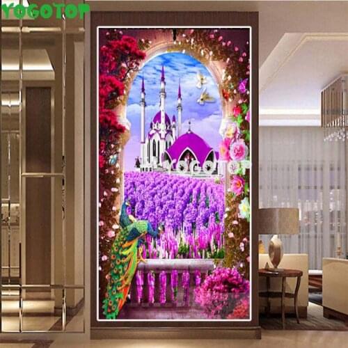 Large Diamond Painting Square drill,Purple lavender,Peacock Diamond Embroidery Cross Stitch Muslim castle Landscape Art,YY5170