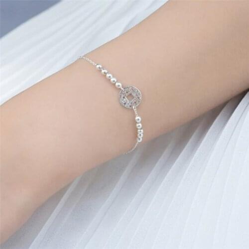 Season Gate 925 Sterling Silver Fashion Personality Copper Coin Beads Temperament Size Chain Bracelets for Women Girls SB051