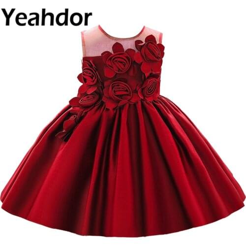 Toddlers Baby Girls Flower Dresses Round Neck Sleeveless Bowknot 3D Flowers Birthday Party Flower Dress for Girls Infant Clothes