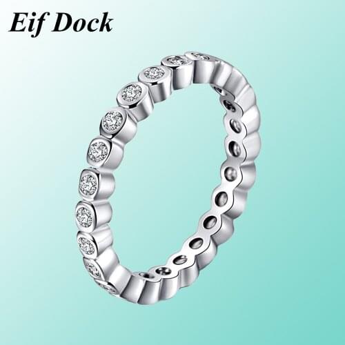 Eif Dock Trendy Silver Color Eternity Promise Ring 3.0mm Round Claer Cubic Zirconia Engagement Wedding Ring Christmas Gift