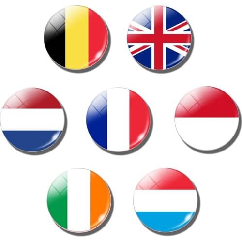 Western Europe Flag Glass 30MM Fridge Magnet Belgium Netherlands France Monaco Ireland Refrigerator Magnetic Sticker Decoration