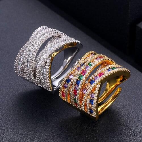 JankellyNEW LUXUYR 5Rows BIG Statement Rings for Women Cubic Zircon Finger Rings Beads Charm Ring Bohemian Beach Jewelry Gift