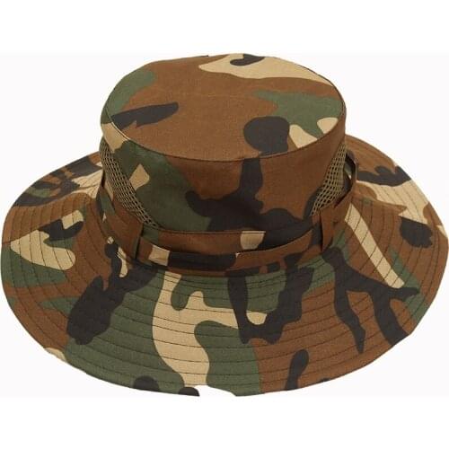 Camouflage Adjusting Rope FishermanS Hat Flat Top Collapsible Sun Protection Sandy Beach Summer Men Fishing Hat Basin Cap