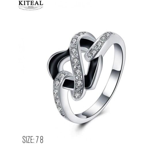 KITEAL New Beautiful silver 7 8 engagement ring for women heart Twisting Wave Cubic Zircon vintage jewelry oil black