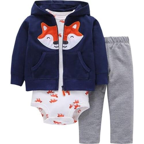 3pcs 2019 New Arrival Cotton Hoodie Set of Little Jacket Vest Bodysuit and Pants Baby Boy Girl Clothing Set Toddler Clothes