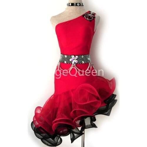 Red Sparkly Rhinestones Professional Latin Dance Dress Women Tango Rumba Club Dance Wear Girls Latin Dancing Competition Costume
