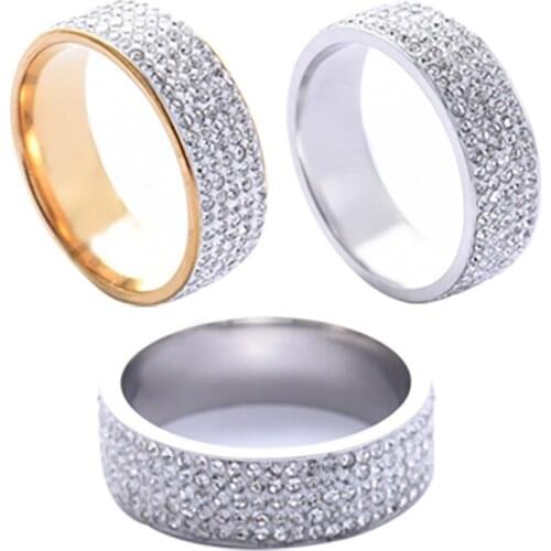 Fashion 5 Rows rhinestone Stainless Steel Ring Wedding Rings For Women men Engagement Finger Jewelry