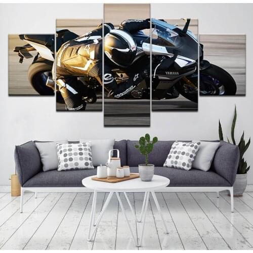 Art 5 Panel Modular Hd Printed Framed Motorcycle Racing Wall Art Picture Modern Home Decor Living Room Canvas Painting Artwork